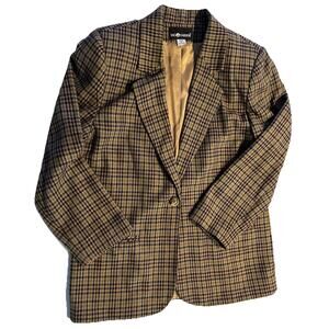 Sag Harbor Suit Jacket Women's Sz 14 Brown Houndstooth Plaid Single Button VTG